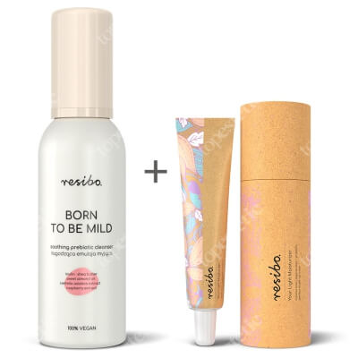 Resibo Born To Be Mild Soothing Prebiotic Cleanser + Your Light Moisturizer ZESTAW Łagodząca emulsja myjąca 150 ml + Lekki krem nawilżający 50 ml