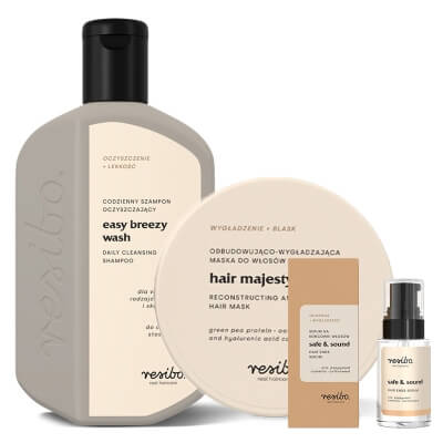 Resibo Easy Breezy Wash + Hair Majesty + Hair Ends ZESTAW Oczyszczający szampon 250 ml + Maska 175 ml + Serum na końcówki 15 ml