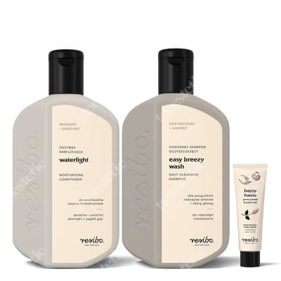 Resibo Easy Breezy Wash + Waterlight + Happy Hands ZESTAW Oczyszczający szampon 250 ml + Odżywka humektantowa 250 + Krem do rąk 50 ml