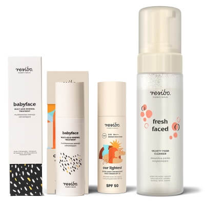 Resibo Fresh Faced + Babyface + Our Lightest SPF 50 ZESTAW Pianka 150 ml + Multikwasowa esencja 50 ml + Krem SPF 50 50 ml