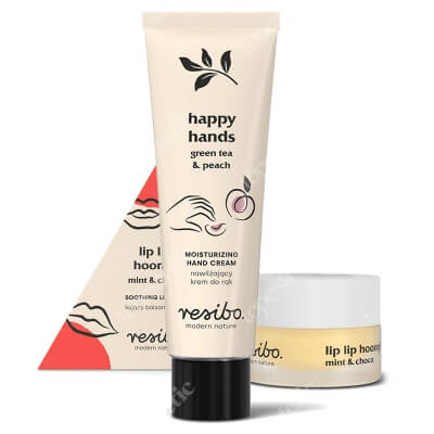 Resibo Happy Hands + Lip Lip Hooray ZESTAW Krem do rąk - zielona herbata i brzoskwinia 50 ml + Balsam do ust mięta i czekolada 7 ml