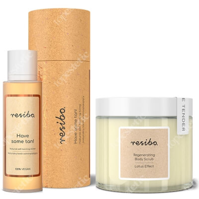 Resibo Have Some Tan + Regenerating Body Scrub Lotus Effect ZESTAW Naturalny tonik samoopalający 100 ml + Regenerujący peeling do ciała 300 g