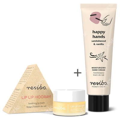 Resibo Lip Lip Hooray + Happy Hands ZESTAW Balsam do ust 7 ml + Krem do rąk - drzewo sandałowei wanilia 50 ml