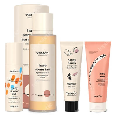 Resibo Milky Reset + Have Some Tan + Ready to Wear + Krem do rąk GRATIS ZESTAW 2 w 1 kremowy żel 100 ml + Tonik samoopalający 100 ml + Krem do twarzy SPF 50 50 ml