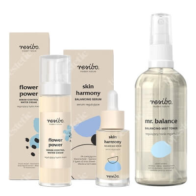 Resibo Mr Balance + Skin Harmony + Flower Power ZESTAW Regulujący tonik - mgiełka 100 ml + Serum normalizujące 30 ml + Regulujący hydro krem 50 ml
