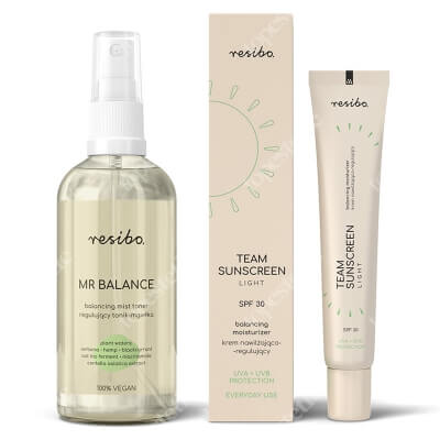 Resibo Mr Balance + Team Sunscreen Balancing Moisturizer Cream ZESTAW Regulujący tonik - mgiełka 100 ml + Krem nawilżająco-regulujący SPF 30 40 ml