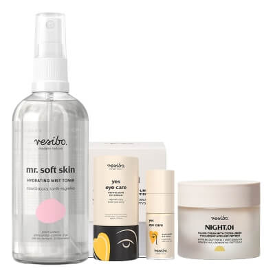 Resibo Mr Soft Skin + Yes Eye Care + Night.01 ZESTAW Nawilżający tonik - mgiełka 100 ml + Krem pod oczy 15 ml + Wypełniający krem na noc 50 ml