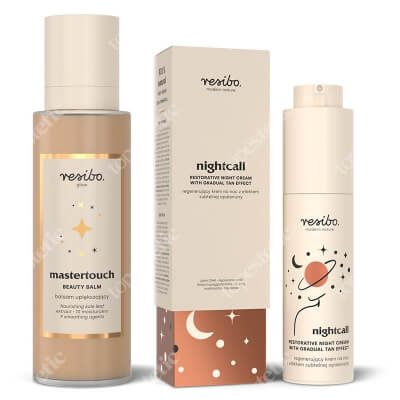 Resibo Nightcall + Mastertouch Body Balm ZESTAW Krem na noc z efektem subtelnej opalenizny 50 ml + Rozświetlający balsam do ciała 100 ml
