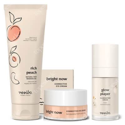 Resibo Rich Peach + Glow Player + Bright Now ZESTAW Żel myjący z ekstraktem z brzoskwini 125 ml + Krem do twarzy 30 ml + Krem pod oczy 15 ml