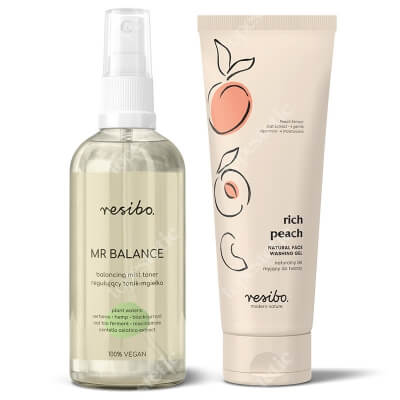 Resibo Rich Peach + Mr Balance ZESTAW Żel myjący z ekstraktem z brzoskwini 125 ml + Regulujący tonik - mgiełka 100 ml