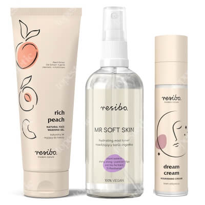 Resibo Rich Peach + Mr Soft Skin + Dream Cream ZESTAW Żel myjący 125 ml + Nawilżający tonik - mgiełka 100 ml + Krem odżywczy 50 ml