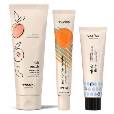 Resibo Rich Peach + Rehab Time + Sun To The People ZESTAW Żel myjący 125 ml + Maska 50 ml + Krem do twarzy i ciała SPF 50+