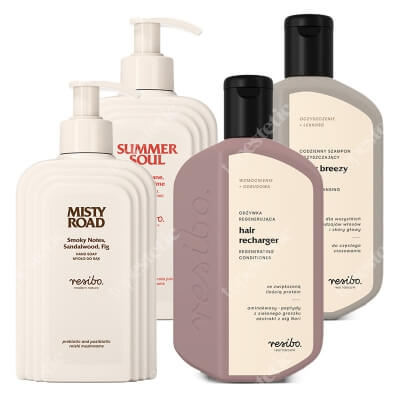 Resibo Shower Set 3 ZESTAW Oczyszczający szampon 250 ml + Odżywka regenerująca 250 ml + Żel pod prysznic 350 ml + Mydło do rąk 350 ml