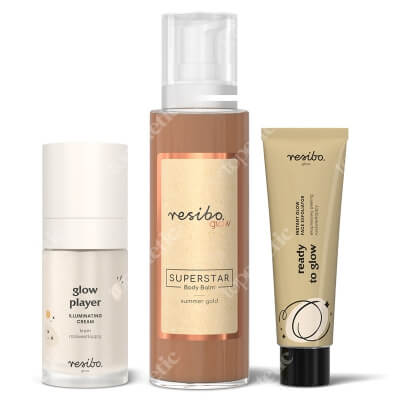 Resibo Super Glow Summer Set ZESTAW Peeling rozświetlający 50 g + Rozświetlający krem do twarzy 30 ml + Rozświetlający balsam do ciała 100 ml