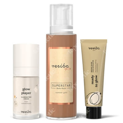 Resibo Super Glow Summer Set ZESTAW Peeling rozświetlający 50 g + Rozświetlający krem do twarzy 30 ml + Rozświetlający balsam do ciała 100 ml