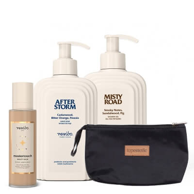 Resibo Superstar Body Balm + Misty Road + After Storm ZESTAW Rozświetlający balsam 100 ml + Żel pod prysznic 350 ml + Mydło do rąk 350 ml + Kosmetyczka 1 szt