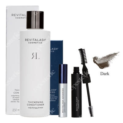 Revitalash Eyelash + Brow + Hair ZESTAW Odżywka stymulująca wzrost rzęs 1,0 ml + Wielozadaniowy żel do brwi﻿ - ciemny brąz 7,4 ml + Zagęszczająca odżywka 250 ml