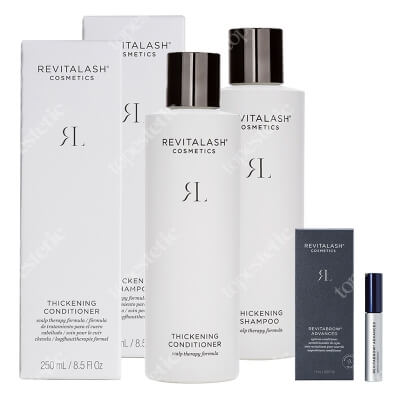 Revitalash Hair + Brow ZESTAW Szampon pogrubiający 250 ml + Zagęszczająca odżywka 250 ml + Odżywka stymulująca wzrost brwi 1,5 ml