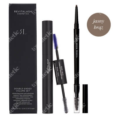 Revitalash Hi-Def Brow Pencil + Double Ended Volume Set ZESTAW Wielozadaniowa kredka do brwi jasny brąz 0,14 g + Tusz i podkład 2w1, 11 ml