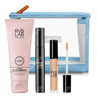 RVB LAB Make Up HD Lifting Effect Concealer + Extra Volume Mascara 11 + Double Cleansing ZESTAW Korektor z efektem liftingu (nr 11) 3 ml + Tusz extra pogrubiający 14 ml + Oczyszczający olejek w żelu 2w1, 150 ml + Kosmetyczka 1 szt