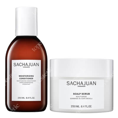 Sacha Juan Moisturizing Conditioner + Scalp Scrub ZESTAW Intensywnie nawilżająca odżywka do włosów suchych 250 ml + Głęboko oczyszczający skórę głowy peeling cukrowy 250 ml