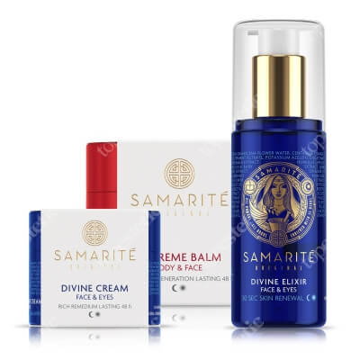 Samarite Divine Elixir + Divine Cream + Supreme Balm ZESTAW Eliksir do twarzy 150 ml + Odmładzający krem do twarzy 45 ml + Regenerujący balsam do ciała 90 ml