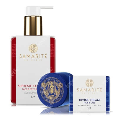 Samarite Supreme Cleanser + Divine Cream ZESTAW Prebiotyczny żel dla oczyszczenia twarzy 300 ml + Odmładzający krem do twarzy 45 ml + Kosmetyczka 1 szt
