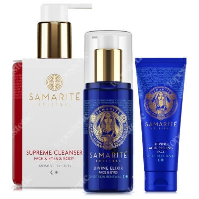 Samarite Supreme Cleanser + Divine Elixir + Divine Acid Peeling ZESTAW Prebiotyczny żel dla oczyszczenia twarzy i ciała 300 ml + Eliksir do twarzy 150 ml + Peeling do twarzy 75 ml