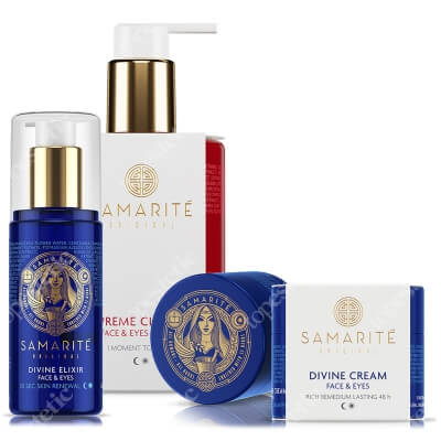 Samarite Supreme Cleanser + Divine Elixir + Divine Cream ZESTAW Prebiotyczny żel dla oczyszczenia twarzy 300 ml + Eliksir do twarzy 150 ml + Odmładzający krem do twarzy 45 ml
