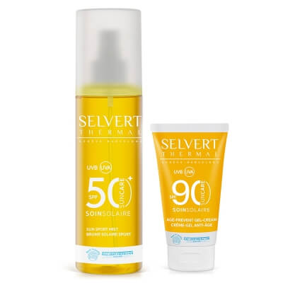 Selvert Thermal Age Prevent Gel-Cream SPF 90 + Sport Mist SPF 50+ ZESTAW Żel-krem do twarzy z barierą ochronną 50ml + Mgiełka do ciała 200 ml