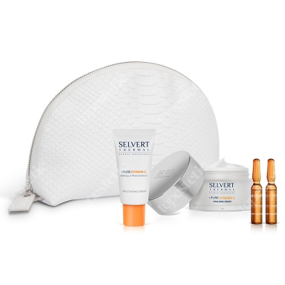 Selvert Thermal Pure Vitamin-C Set ZESTAW Krem 50 ml + Serum 30 ml + Koncentrat przeciwstarzeniowy (ampułki) 2x2 ml + Kosmetyczka