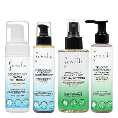 Senelle All Day Rutine Clean Skin ZESTAW Oczyszczająca pianka peptydowa 150 ml + Tonik 150 ml + Olejek do demakijażu 150 ml + Żel do mycia twarzy 150 ml