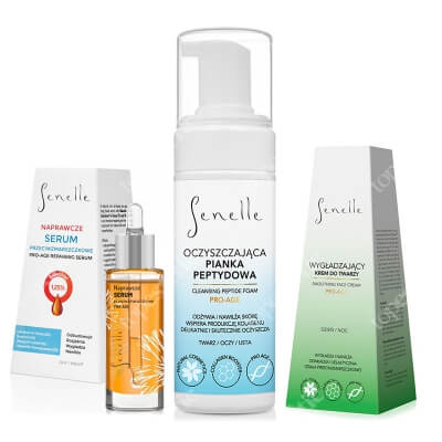 Senelle Anti Age Set ZESTAW Pianka peptydowa 150 ml + Naprawcze serum przeciwzmarszczkowe 30 ml + Wygładzający krem do twarzy 50 ml