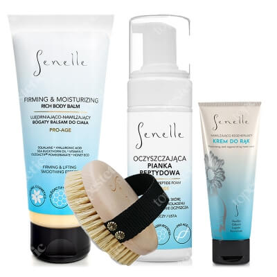 Senelle Body Concept ZESTAW Pianka oczyszczająca do twarzy 150 ml + Balsam do ciała 200 ml + Szczotka 1 szt. + Krem do rąk 65 ml