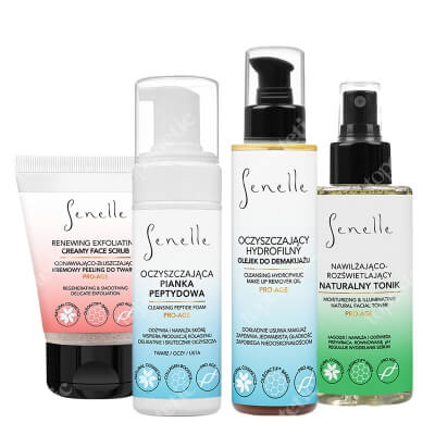Senelle Clean Skin Super Set ZESTAW Peeling 100 ml + Tonik 150 ml + Olejek do demakijażu 150 ml + Oczyszczająca pianka peptydowa 150 ml