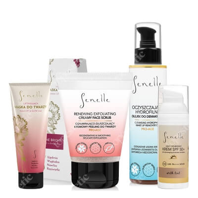 Senelle Protect And Lift ZESTAW Peeling 100 ml + Maska do twarzy 65 ml + Krem SPF 50+ z pigmentem 50 ml + Olejek do demakijażu 150 ml