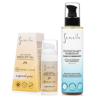 Senelle Protective And Clean ZESTAW Lekki Ochronny krem SPF 50+ bez pigmentu 50 ml + Olejek do demakijażu 150 ml