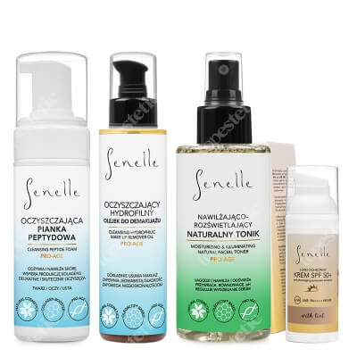 Senelle Protective And Clean ZESTAW Pianka peptydowa 150 ml + Tonik 150 ml + Krem SPF 50+ z pigmentem 50 ml + Olejek do demakijażu 150 ml