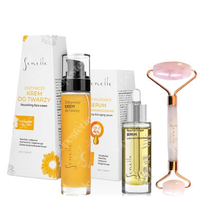 Senelle Revitalizing And Nourishing Face Care ZESTAW Serum olejowe do twarzy 30 ml + Krem do twarzy 50 ml + Masażer z kwarcu różowego 1 szt.