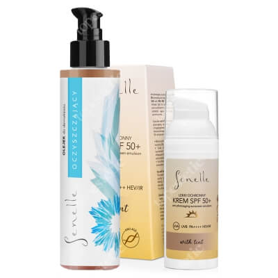 Senelle Sunscreen Emulsion (with tint) + Cleansing Oil ZESTAW Krem SPF 50+ z pigmentem 50 ml + Olejek do demakijażu 150 ml