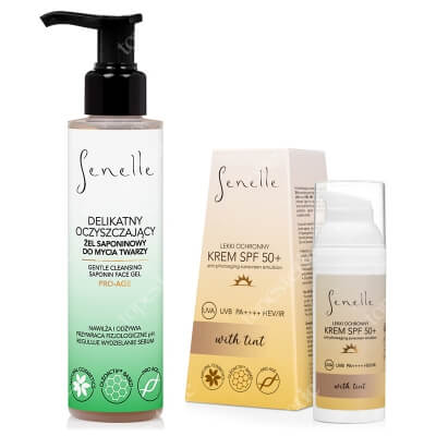 Senelle Sunscreen Emulsion (with tint) + Gel ZESTAW Krem SPF 50+ z pigmentem 150 ml + Żel do mycia twarzy 150 ml