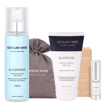 Sensum Mare AlgoPure Skin ZESTAW Żel do mycia twarzy 150 ml + Tonik 200 ml +Krem pod oczy 15 ml + Woreczek 1 szt GRATIS