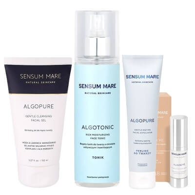 Sensum Mare Perfect Skin ZESTAW Peeling enzymatyczny 100 ml + Żel do mycia twarzy 150 ml + Tonik 200 ml + Krem pod oczy 15 ml
