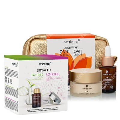 Sesderma Acglicolic Classic + Factor G - Rejuvenating Serum + C-VIT Serum + Moisturizing Facial Cream ZESTAW Krem nawilżający SPF15 50 ml + Serum z pęcherzykami lipidowymi 30 ml + Serum liposomowe 30 ml + Krem nawilżający 50 ml