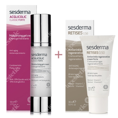 Sesderma Acglicolic Classic Forte + Retises 0,5% ZESTAW Krem-żel nawilżający 50 ml + Regenerujący krem przeciwzmarszczkowy 30 ml