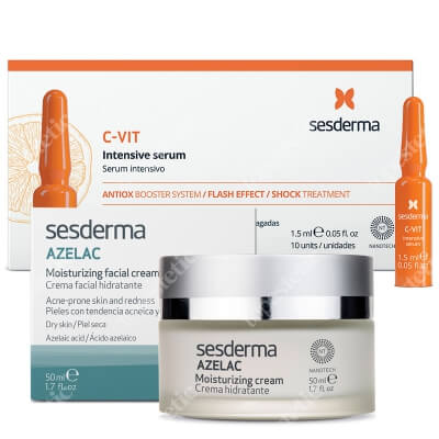 Sesderma Azelac + C-VIT Intensive Serum ZESTAW Krem nawilżający do twarzy 50 ml + Intensywne Serum 12% Ampułki 10 x 1,5 ml