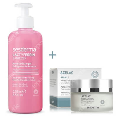 Sesderma Azelac + Lactyferrin Hand Sanitizer Gel ZESTAW Krem nawilżający do twarzy 50 ml + Żel do dezynfekcji rąk 250 ml