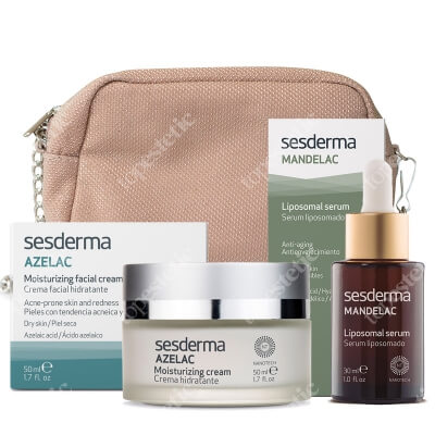 Sesderma Azelac + Mandelac Liposomal Serum + Kosmetyczka ZESTAW Krem nawilżający do twarzy 50 ml + Serum liposomowe 30 ml + Beżowa błyszcząca 1 szt