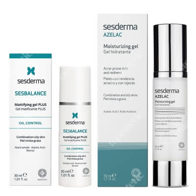 Sesderma Azelac Moisturizing Gel + Sesbalance Mattifying Gel Plus ZESTAW Żel do twarzy 50 ml + Żel matujący na noc 30 ml