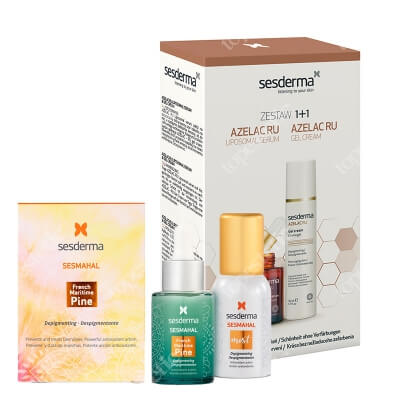 Sesderma Azelac RU + Azelac RU Gel Cream + Sesmahal French Maritime Pine + Sesmahal Mist ZESTAW Serum liposomowe 30 ml + Krem-Żel depigmentujący 50 ml + Serum zwalczające przebarwienia 30 ml + Mgiełka 30 ml